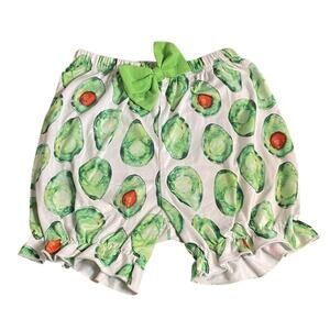 Boutique white green avocado ruffle bow pull on shorts SIZE 7